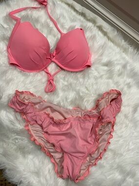Y2K Victorias Secret Coral Ruffled Two-Piece Bikini Set